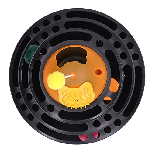Qcwwy Katzenspielzeug EIN Interessantes Laufbahnspiel für eine Katze mit Einem Plüschball für EIN Kätzchen und Einem Spielzeugturm für eine Katze (Black) von Qcwwy