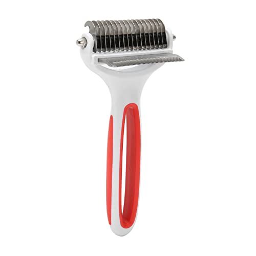 Qcwwy Pet Deshedding Brush 2 in 1 Deshedding Tool und Dematting Undercoat Rake Comb Entfernen von Knoten Pet Grooming Brush Reduziert Effektiv das Haaren Professionelles Deshedding Tool (Rot) von Qcwwy