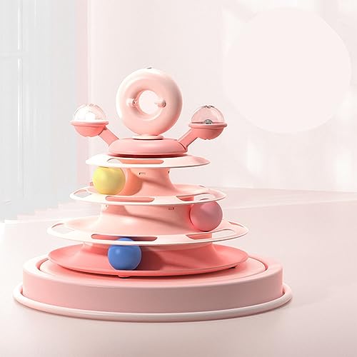 Qcwwy Spielzeug mit Federn mit Federn mit Kätzchen mit 4 -versehenem Eisenbahngramophon für Bewegung, Sicheres und Langlebiges Spielzeug für Gesunde Katzen (PINK) von Qcwwy