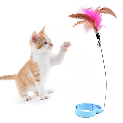 Qcwwy Verstellbares Katzenfederhalsband-Spielzeug, Flexibler Interaktiver Zauberstab mit Glocke, Farbige Feder Zum Spielen Im Innenbereich (Blue) von Qcwwy