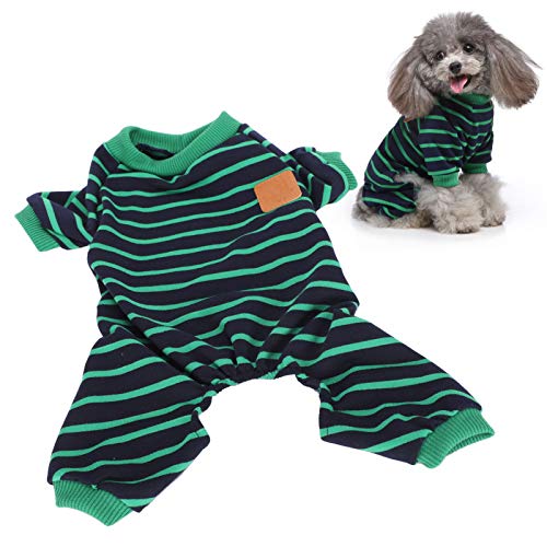 Qcwwy Weicher Strick-Haustier-Pyjama, Gemütlicher 4-Fuß-Overall für Hunde, Welpen, Katzen, Niedlicher Streifen-Stil, Einfach zu Tragen und Auszuziehen (Green) von Qcwwy