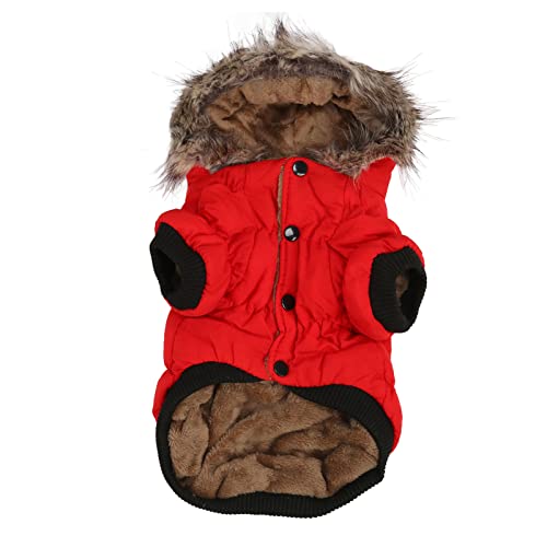 Qcwwy Welpen-Fleece-Hoodie, Warme Outfits, Tier-Herbst-Winter-Kleidung, Winter, Roter Hunde-Hoodie, Luxus-Bubble-Down-Baumwolle, Warme Hundejacke von Qcwwy
