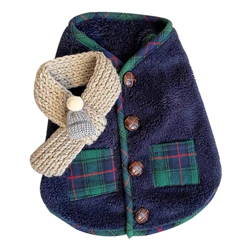 Qcwwy Winterkleidung für Kleine Hunde, Gemütlich und Warm, Innovatives Design mit Schal, Geeignet für Bichon Frise Pomeranian Pudel, Feine Verarbeitung (Blau (mit Schal)) von Qcwwy
