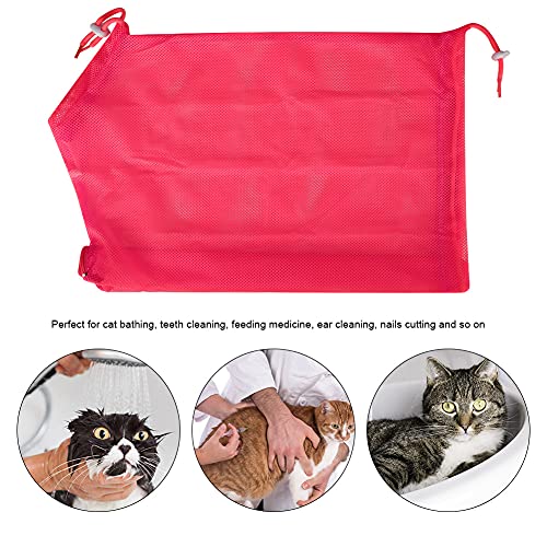 Qcwwy Zurückhaltung Tasche Haustier Dusche Waschen Tasche Nägel Schneiden Ohr Reinigung Werkzeug Pet Baden Mesh Tasche Katze Pflege Taschen Katze (Rosenrot) von Qcwwy