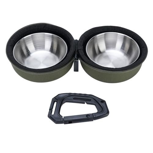 Travel Pet Feeder Bowl, Dual Bowl Pet Feeder Portable Dog Feeding Bowl Foldable Cat Food Water Bowl Feeding Bowl Stainless Steel Puppy Feeding Bowl for Outdoor Camping (Green) von Qcwwy
