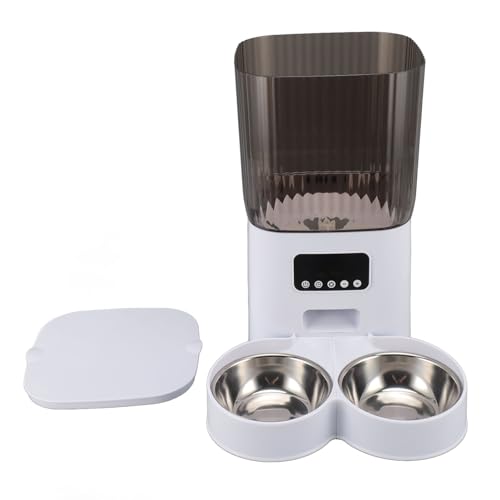 Qcwwy Zweischichtiges Fach, Leicht zu Reinigen, 5-Liter-Futterspender für Haustiere, Multifunktionaler Futternapf aus Edelstahl 304, Katzenfutterspender (Doppelschüssel-Knopftyp) von Qcwwy