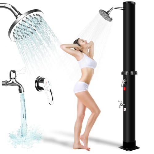 Qdreclod Solardusche Gartendusche mit Base, Pooldusche Strand Dusche mit Verordnung für heißes & Kaltes Wasser, Drehbar Duschkopf, Fußwaschung Wasserhahn, Max.60℃ (60 Liter) von Qdreclod