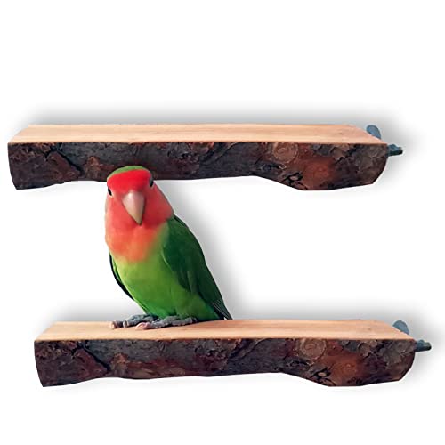 QeeHeng Vogel-Plattform aus Holz, 2 Stück, natürliche Papageienstange, Flacher Vogel-Spielständer, Sittichkäfig, Zubehör für kleine, mittelgroße Aras, Übungsspielzeug von QeeHeng