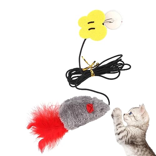 Qeepucak Katzen-Teaser-Türbehang | Lustige Türbehänge Maus mit Feder und stimmender Maus - Schaukelspielzeug, interaktives Katzenspielzeug mit Feder und einziehbarer Schnur mit Stimmmaus von Qeepucak