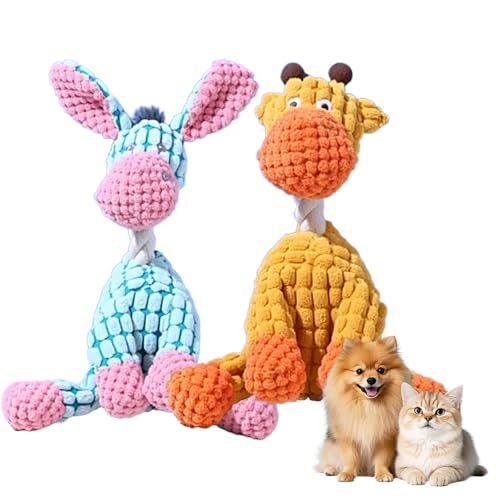 Qetroi Hundespielzeug Kleine Hunde, 2025 Neue Hundespielzeug für Zahnsenken und Langeweile, Interaktives hundespielzeug quietschend, Geeignet für Kleine und Mittlere Hunde (Blauer Esel+Giraffe) von Qetroi
