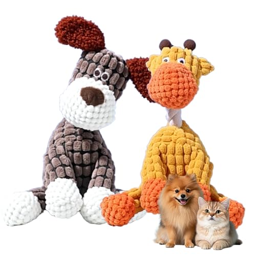 Qetroi Hundespielzeug Kleine Hunde, 2025 Neue Hundespielzeug für Zahnsenken und Langeweile, Interaktives hundespielzeug quietschend, Geeignet für Kleine und Mittlere Hunde (Brauner Hund+Giraffe) von Qetroi