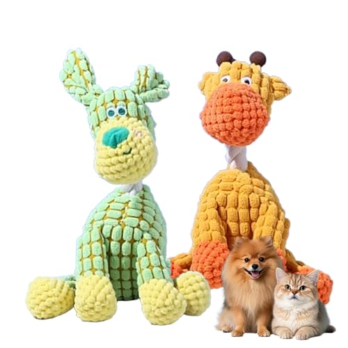 Qetroi Hundespielzeug Kleine Hunde, 2025 Neue Hundespielzeug für Zahnsenken und Langeweile, Interaktives hundespielzeug quietschend, Geeignet für Kleine und Mittlere Hunde (Giraffe+Grüner Hund) von Qetroi