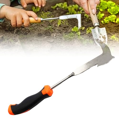Qetroi Unkrautstecher, Edelstahl Langgriff Fugenkratzer Unkraut, Unkrautabfräser mit Holzgriff für Terrasse, Außenbereich, Pflastersteine und Gartengestelle (Gummigriff) von Qetroi