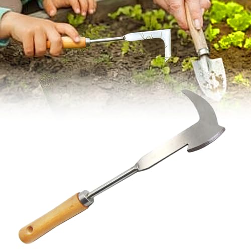 Qetroi Unkrautstecher, Edelstahl Langgriff Fugenkratzer Unkraut, Unkrautabfräser mit Holzgriff für Terrasse, Außenbereich, Pflastersteine und Gartengestelle (Holzgriff) von Qetroi