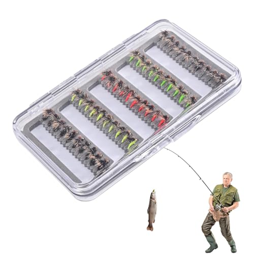 Qfdiwr Fly Fishing Bait, Fly Fishing Lure Kit | 50x künstliche Fischköder mit Aufbewahrungsbox | Tragbarer Fliegenhaken für Bass, Forelle, Zander, Freizeitaktivitätsausrüstung von Qfdiwr