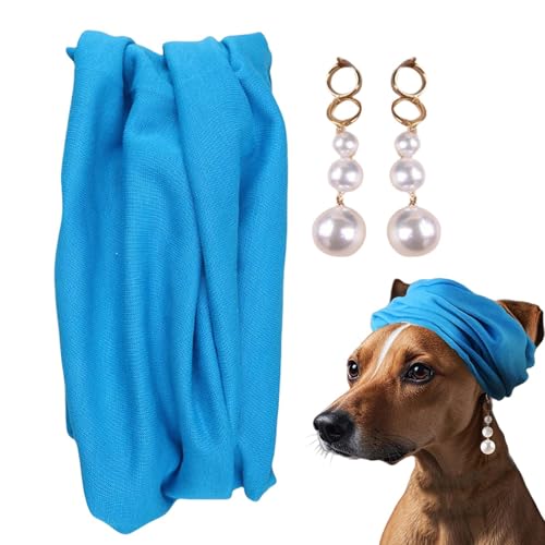 Qfdiwr Kleines Hundebandana, Hundebandana | Blue Dog Taschentücher mit Perlenohrringen | Dehnbare Kopfbedeckungen, Kopfschmuck Party Kostüm Foto Requisite für Haustierhaarzubehör von Qfdiwr