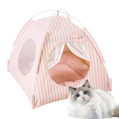 Qfdiwr Zelt für Haustiere, für Katzen, Zelthaus für Katzen – tragbar, halbgeschlossen, gemütliches Kissen für Tiere mit abnehmbarem Netz, waschbar, für Kaninchen von Qfdiwr