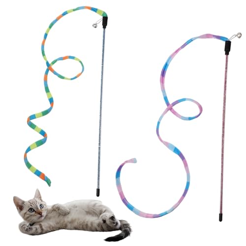 Interaktives Katzenspielzeug in Regenbogenfarben, bunt, für Übungen, interaktive Katzen-Spielstäbe, Schnur für die meisten Katzen und Kätzchen, 2 Stück Interaktives Katzenspielzeug in Regenbogenfarben, bunt, für Übungen, interaktive Katzen-Spielstäbe, Schnur für die meisten Katzen und Kätzchen, 2 Stück von QfwdfcTrenz