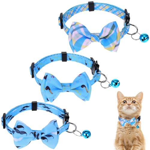 Katzenhalsband mit abnehmbarer Fliege und Glöckchen, niedliche Fliege, Sicherheitsschnalle, Halsbänder mit verschiedenen Mustern, blau, verstellbares Haustierhalsband für Katzen, Welpen, verstellbar Katzenhalsband mit abnehmbarer Fliege und Glöckchen, niedliche Fliege, Sicherheitsschnalle, Halsbänder mit verschiedenen Mustern, blau, verstellbares Haustierhalsband für Katzen, Welpen, verstellbar von QfwdfcTrenz