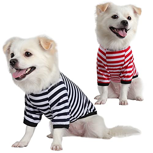 QiCheng & LYS Hunde Shirts,Sommer gestreiftes T-Shirt, Tanktop, weiche Baumwolle, Chihuahua-Kleidung (Gestreiftes Schwarz Rot, S) von QiCheng&LYS