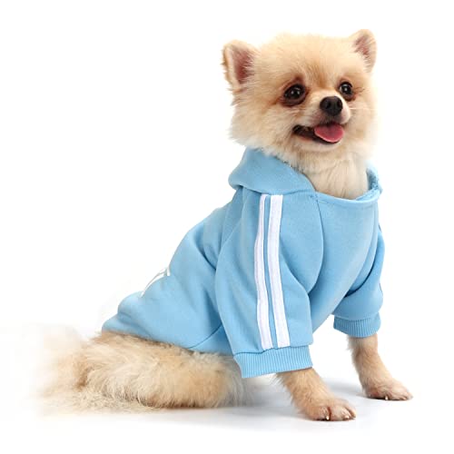 QiCheng&LYS Hundemantel Hund Hoodies Kleidung, Pet Puppy Katze Niedlicher Baumwoll Warm Hoodies Coat Pullover (Blau, L) von QiCheng&LYS