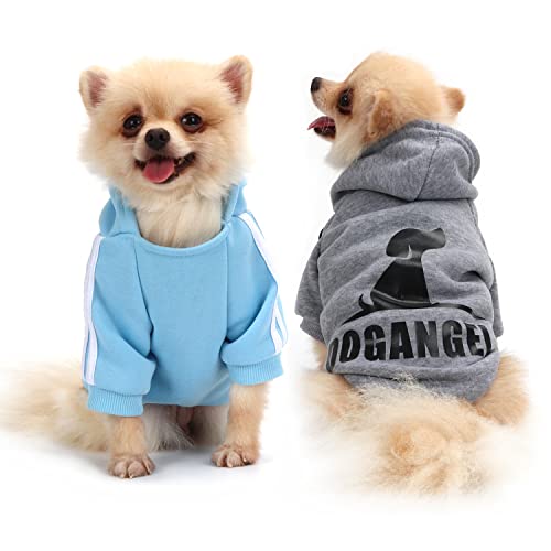 QiCheng&LYS Hundemantel Hund Hoodies Kleidung, Pet Puppy Katze Niedlicher Baumwoll Warm Hoodies Coat Pullover (A-Grau/Blau, XL) von QiCheng&LYS