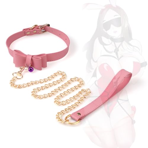 Hochwertige Leder Rosa Bogen Haustier Halsband, Metall Schnalle Traktionsseil, Einfach Zu Tragen, Paar Geschenk FüR K20 von QiKKago