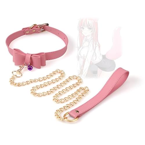 Rosa Leder Schleife Halskette, Pu Leder Material, Glatt Und Komfortabel Zu Tragen, Gothic Stil, Katze Halsband Halskette, Hundehalsband, Paar Geschenk K8 von QiKKago
