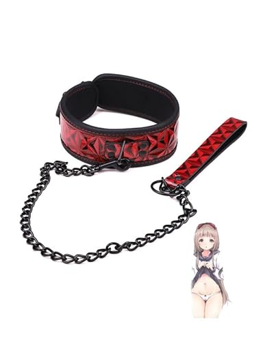 Rotschwarzes Pu-Leder Multifunktion Katzenhalsband, Elegantes Cosplay-Halsband Mit Edelstahl-Zugseil -D18 von QiKKago