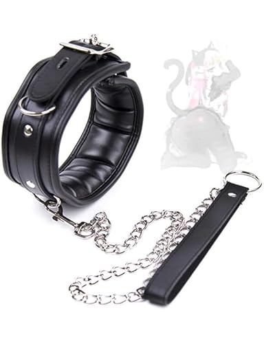 Schwarze Glatte Leder Schwamm Kragen Halskette Mit Kordelzug, Bequem FüR SpaziergäNge Hunde Und Katzen, Paar Geschenk FüR K23 von QiKKago