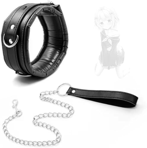 Schwarzer Schwamm Fitness Halskette Halsband, Haustier ZubehöR, Edelstahl Traktionsseil, Ledergriff, Paar Geschenk Pro K20 von QiKKago