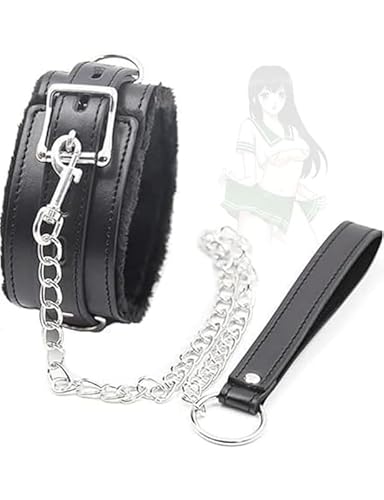 Schwarzes Leder Kette Haustier Halskette, Hals Halskette, Zugseil, AußEnleder Innere Fleece-K21 von QiKKago