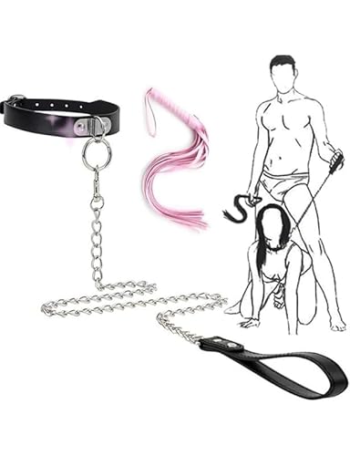 Schwarzes Leder Pu Glatte Haustier Halskette Halskette, Eisen Ring SchlüSsel, Zugseil Verbindungen, Rosa Trick Cat Rod, Haustier Geschenk-K17 von QiKKago
