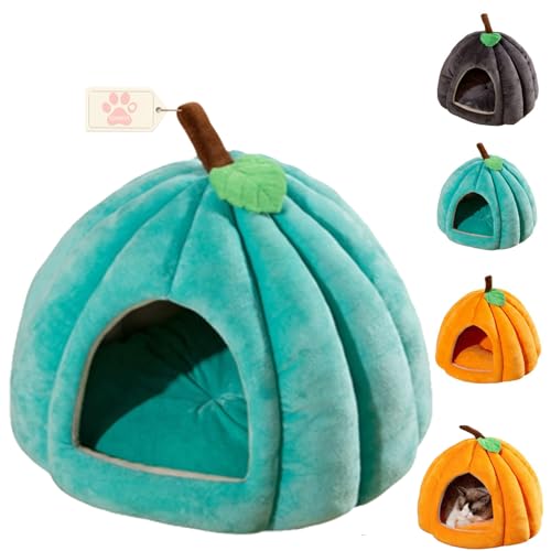 Pumpkin Cat Bed Cave, Waterproof Pumpkin Cat Sleeping Bag, Halloween Cats Bed with Removable Cushion, Warm and Non-Slip for Cats Small Dogs (Green,L) von Qiamia