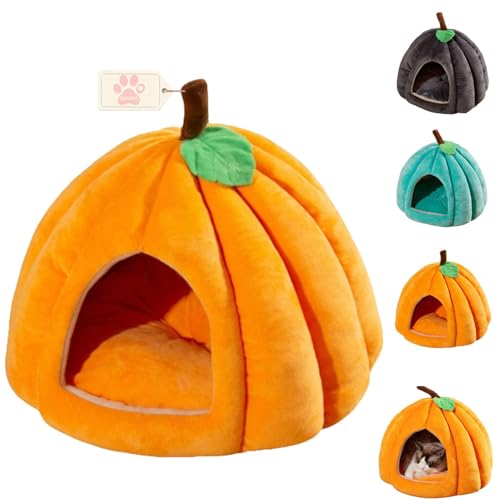 Pumpkin Cat Bed Cave, Waterproof Pumpkin Cat Sleeping Bag, Halloween Cats Bed with Removable Cushion, Warm and Non-Slip for Cats Small Dogs (Orange,XL) von Qiamia