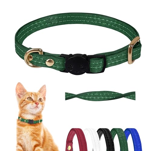 Qianruida Katzenhalsband aus Leder mit Glöckchen, sicheres Halsband für Katzen, Sicherheitsschnalle, Kätzchenhalsband, Grün Qianruida Katzenhalsband aus Leder mit Glöckchen, sicheres Halsband für Katzen, Sicherheitsschnalle, Kätzchenhalsband, Grün von QianRuiDa