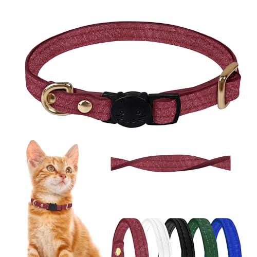 Qianruida Katzenhalsband aus Leder mit Glöckchen, sicheres Halsband für Katzen, Sicherheitsschnalle, Kätzchenhalsband, Rosarot Qianruida Katzenhalsband aus Leder mit Glöckchen, sicheres Halsband für Katzen, Sicherheitsschnalle, Kätzchenhalsband, Rosarot von QianRuiDa