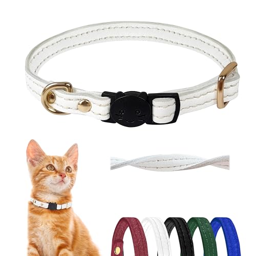 Qianruida Katzenhalsband aus Leder mit Glöckchen, sicheres Halsband für Katzen, Sicherheitsschnalle, Kätzchenhalsband, Weiß Qianruida Katzenhalsband aus Leder mit Glöckchen, sicheres Halsband für Katzen, Sicherheitsschnalle, Kätzchenhalsband, Weiß von QianRuiDa