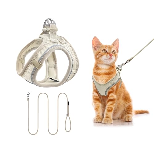 Qianruida Kleines Hundegeschirr Katzengeschirr Mesh-Jacke Weich Reflektierend Verstellbar Welpenweste Und Leine Für Hunde Kleiner Und Mittlerer Größe Zum Laufen Laufen Training (Beige Xs) von QianRuiDa