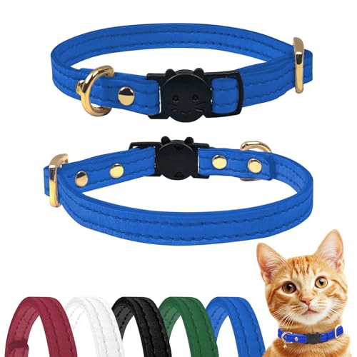 Qianruida Leder Katzenhalsband Quick Release Kitten Halsband Katzenhalsbänder mit Sicherheitsverschluss- Blau von QianRuiDa