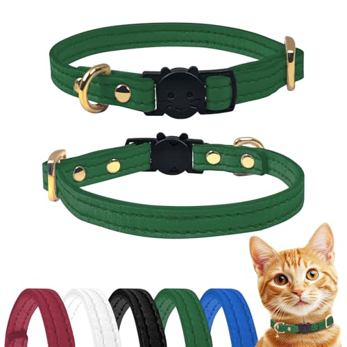 Qianruida Leder Katzenhalsband Quick Release Kitten Halsband Katzenhalsbänder mit Sicherheitsverschluss- Grün von QianRuiDa