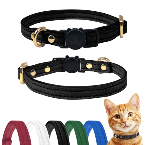 Qianruida Leder Katzenhalsband Quick Release Kitten Halsband Katzenhalsbänder mit Sicherheitsverschluss- Schwarz von QianRuiDa
