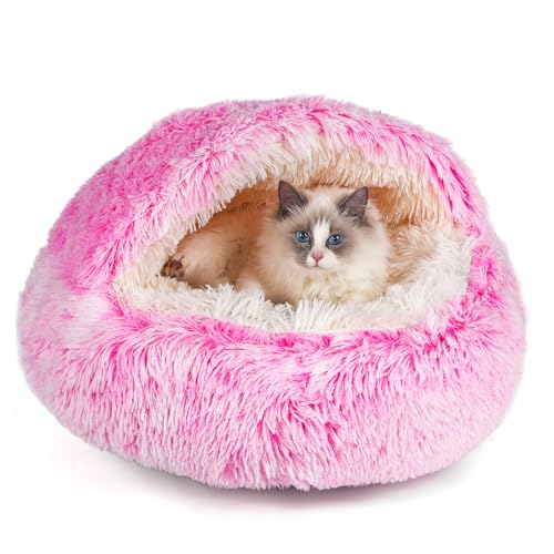 Qianchilang Katzenbetten und Hundebett mit Höhle, Hundebetten für kleine Hunde, rund, weiches Plüsch, Donut-beruhigendes Haustierbett für Indoor-Katzen oder kleine Hunde, waschbar, gemütliches von Qianchilang