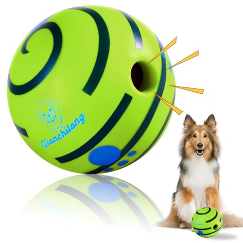 Qianchilang Wackelkicherball für Hunde, langlebiger interaktiver Hunde-Wackelball, Hundebälle mit lustigen Kichergeräuschen beim Rollen oder Schütteln, der Waggle Ball für Hunde Training Zahnreinigung von Qianchilang