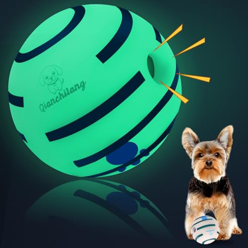Qianchilang Wackelkicherball für Hunde, langlebiger interaktiver beleuchteter Hunde-Wackelball, Hundebälle mit lustigen Kichergeräuschen beim Rollen oder Schütteln, leuchtet im Dunkeln, Ball für von Qianchilang