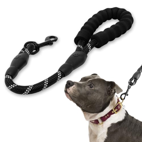 Qianeffort Kurze Hundeleine, 62 cm, Schwarz, für kleine, mittelgroße und große Hunde, mit reflektierendem Band und 360° drehbarer Schnalle Qianeffort Kurze Hundeleine, 62 cm, Schwarz, für kleine, mittelgroße und große Hunde, mit reflektierendem Band und 360° drehbarer Schnalle von Qianeffort