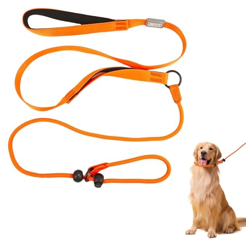 Retrieverleine für Hunde, Orange mit bequemem Griff, verstellbares Halsband, dünne Hundeleine, stark, robust, Anti-Ziehen, Anti-Ersticken, Nylon-Trainingsseil für Welpen, kleine, mittelgroße und große Retrieverleine für Hunde, Orange mit bequemem Griff, verstellbares Halsband, dünne Hundeleine, stark, robust, Anti-Ziehen, Anti-Ersticken, Nylon-Trainingsseil für Welpen, kleine, mittelgroße und große von Qianeffort