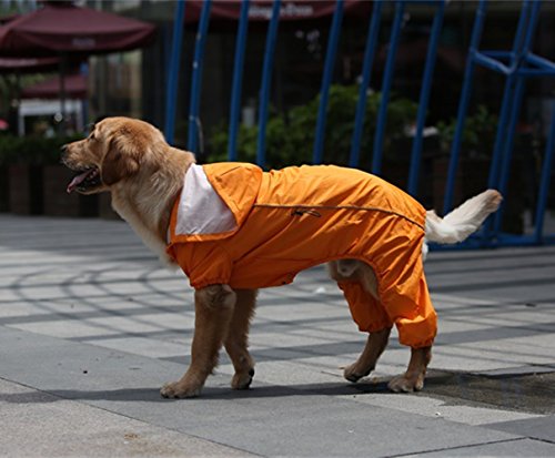 Qianliniuinc wasserdichte Hunde Regen Jacke Mantel mit Kapuze für mittlere große Hunde Reflektierende Haustier Regenmantel S-XXL(Orange) von Qianliniuinc