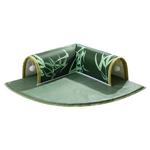 Qianly 2-in-1-Katzenbett-Spieltunnel mit Abnehmbarer Matte, interaktiver Bewegungsunterschlupf für Hauskatzen, Kaninchen, Häschen, Haustiere, Frettchen, Grün von Qianly