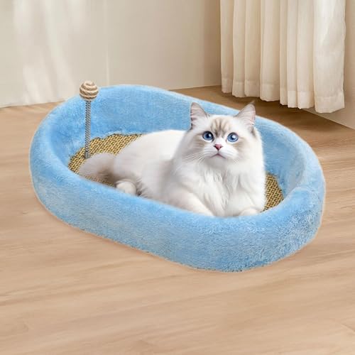 Qianly Cat Kratzbrett Kratzmöbel Sofa Schutz Kratzpad mit Ball Trainingsspielzeug Aus Samt Seil Schaum für Katzen für Innenbereich Schlafplatz, Blau von Qianly
